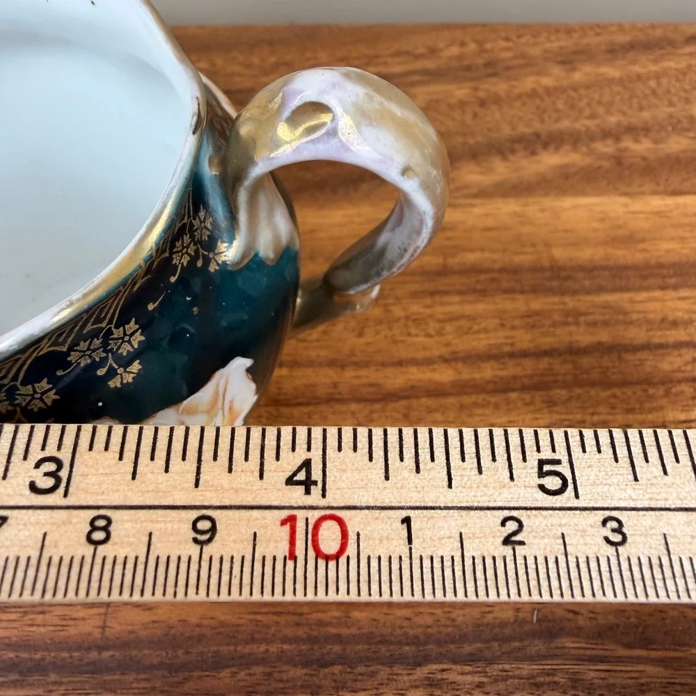 Z.S. & Co Bavaria Antique Hand Painted Creamer Teal Gold Gilt Roses German China